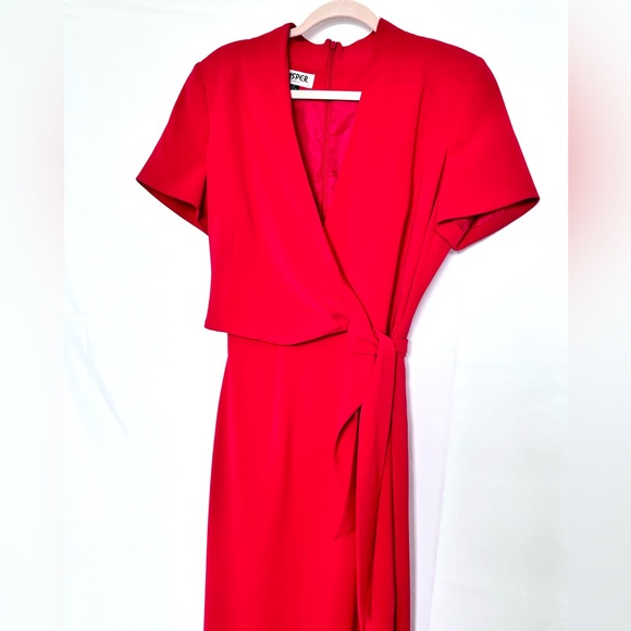 Kasper Dress V-neck Wrap Around Scarlet Red Side Slit Long Size 12 - Picture 2 of 8